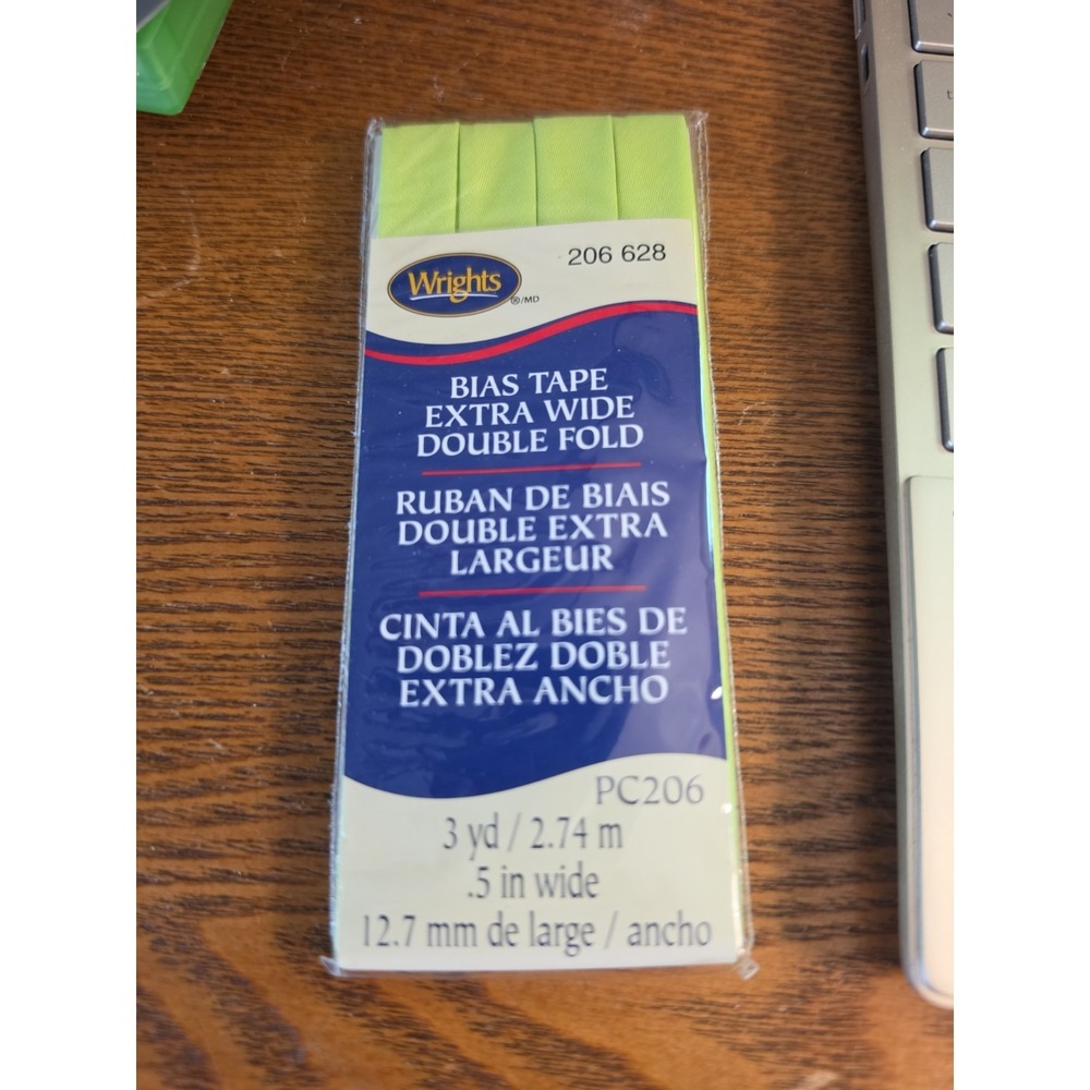 Wrights - Bias Tape Extra Wide Double Fold - 3 Yd - .5" Wide - PC206 - Lime -628